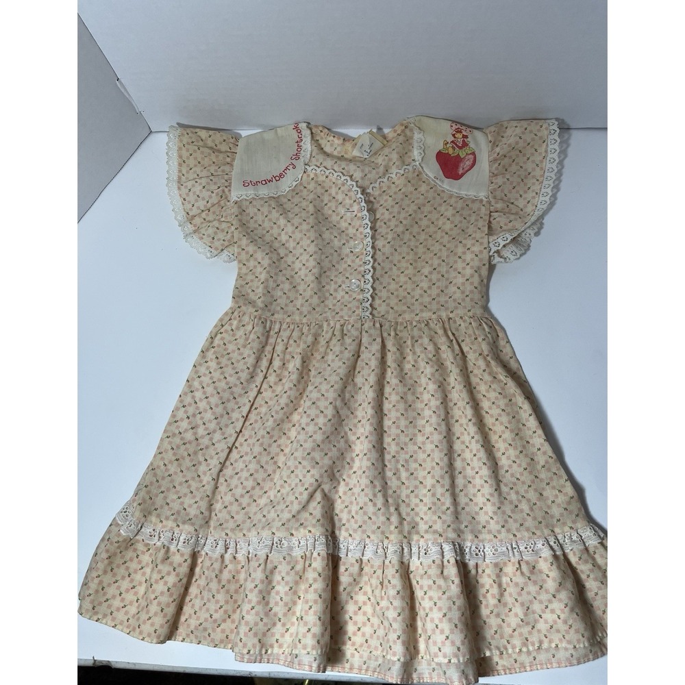 Vintage 1980s Strawberry Shortcake Girls Dress Pink Lace Frock Size 5 USA Made
